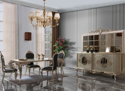 Luxury Dining Set Sideboard Dining Room Dining Table Chairs Wood 10-piece Beige